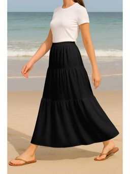 Moomaya - Women Black Viscose Rayon Solid/Plain Skirt