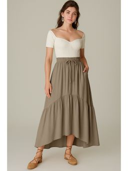Moomaya - Women Taupe Viscose Rayon Solid/Plain Skirt