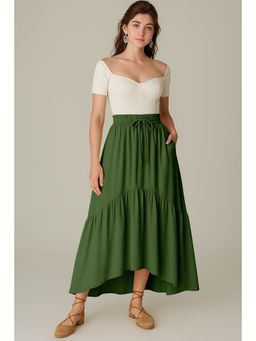 Moomaya - Women Olive Viscose Rayon Solid/Plain Skirt