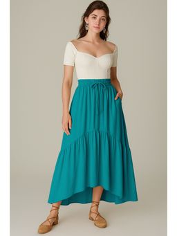 Moomaya - Women Turquoise Viscose Rayon Solid/Plain Skirt