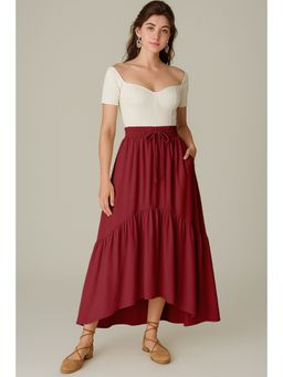 Moomaya - Women Red Viscose Rayon Solid/Plain Skirt