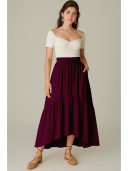Moomaya - Women Wine Viscose Rayon Solid/Plain Skirt