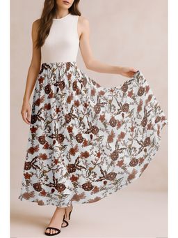 Moomaya - Women White Chiffon Floral Skirt