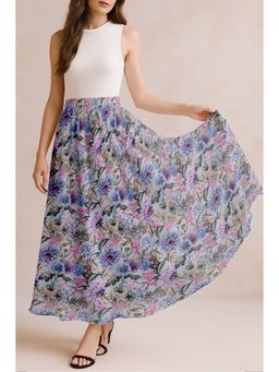 Moomaya - Women Lavender Chiffon Floral Skirt
