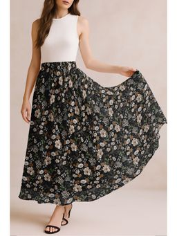Moomaya - Women Black Chiffon Floral Skirt