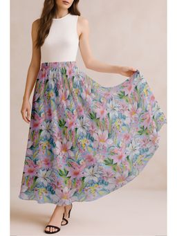 Moomaya - Women Blue Chiffon Floral Skirt
