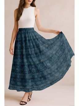 Moomaya - Women Teal Chiffon Printed Skirt