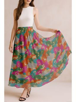 Moomaya - Women Multi-Color Chiffon Printed Skirt
