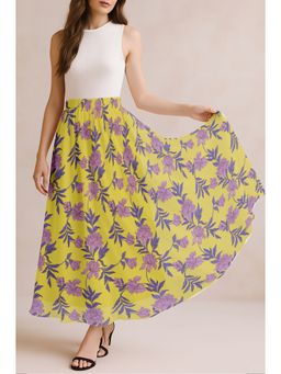 Moomaya - Women Yellow Chiffon Floral Skirt