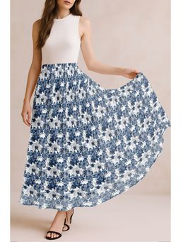 Moomaya - Women White Chiffon Floral Skirt