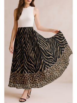 Moomaya - Women Black Chiffon Animal Print Skirt