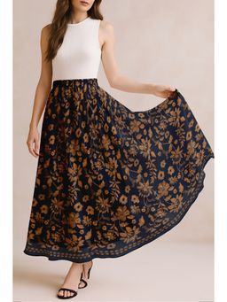 Moomaya - Women Blue Chiffon Floral Skirt