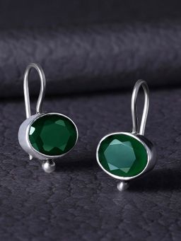 Peora - 925 Sterling Silver CZ Oxidised Finish Anti Tarnish Faux Emerald Green Earrings-PF59E61G