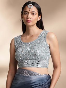 FLAHER - Georgette Round Neck Sleeveless Grey Stitched Blouse