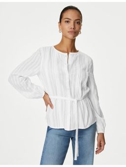 Marks & Spencer - White Pure Cotton Pleated Tie Front Blouse (Set of 2)