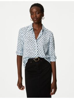 Marks & Spencer - Blue Printed Collared Shirt