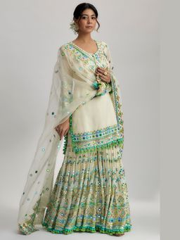 Gopi Vaid - Ivory Friya Short Kurta with Sharara and Dupatta