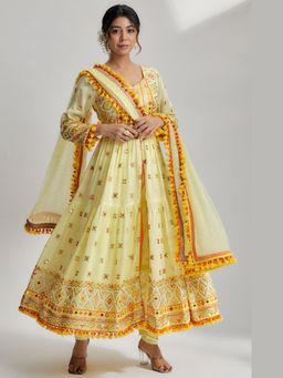 Gopi Vaid - Yellow Riana Tiered Ag Kurta with Churidar and Dupatta