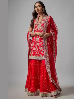 Gopi Vaid - Red Golconda Sitara Kurta with Sharara and Dupatta