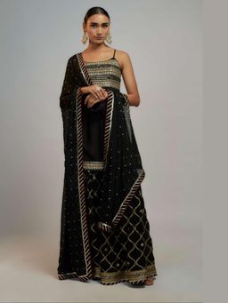 Gopi Vaid - Black Golconda Aarva Strappy Kurta with Sharara and Dupatta