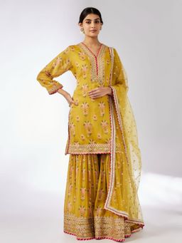 Gopi Vaid - Mustard Sadhna Kurta with Sharara and Dupatta
