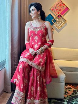 Gopi Vaid - Red Advika Strappy Kurta with Sharara and Dupatta