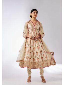 Gopi Vaid - Ivory Joshna Tiered Anarkali with Churidar and Dupatta