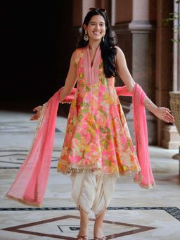 Gopi Vaid - Pink Ketki Anarkali Kurta with Dhoti and Dupatta