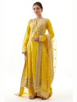 Gopi Vaid - Yellow Amiha Anarkali with Palazzo and Dupatta