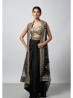 Gopi Vaid - Black Namra Blouse with Skirt and Cape