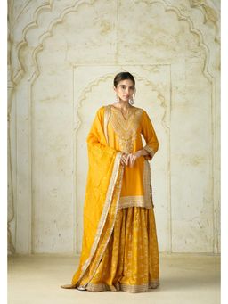 Gopi Vaid - Mustard Ameena Kurta with Sharara and Dupatta