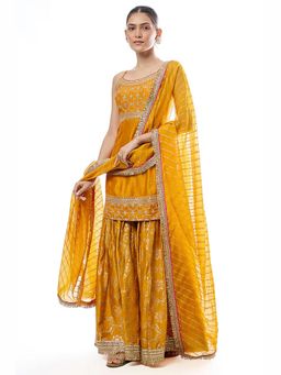 Gopi Vaid - Mustard Zainab Strappy Kurta with Sharara and Dupatta