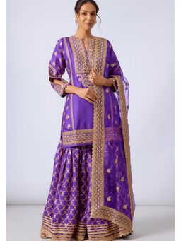 Gopi Vaid - Purple Marigold Brocade Short Kurta with Garara and Dupatta