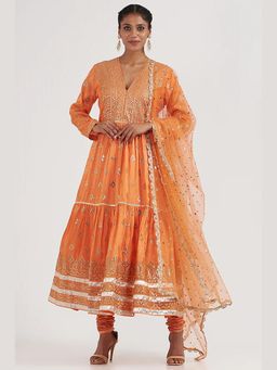 Gopi Vaid - Green Suhana Ag Top with Tiered Churidar and Dupatta