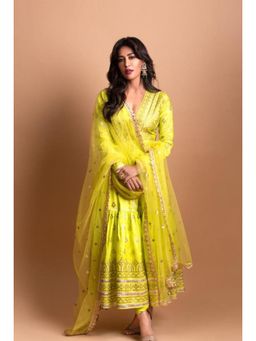 Gopi Vaid - Green Suhana Ag Top with Tiered Churidar and Dupatta