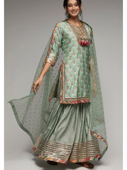 Gopi Vaid - Green Tilla Short Top with Garara and Dupatta