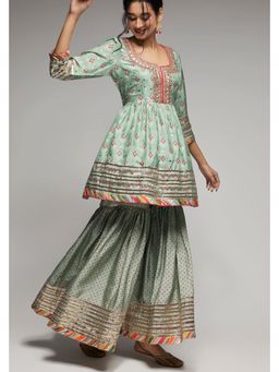 Gopi Vaid - Green Tilla Peplum Kurta with Sharara and Dupatta