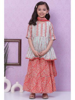 Biba - Aqua and Coral Relaxed Kurta (Set of 3) (3)