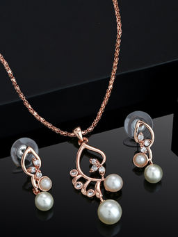 Estele - Gold Plated CZ Beautiful Pendant Necklace with Pearl for Women & Girls (Set of 2)