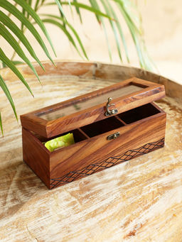 ExclusiveLane - Diamond Geometrical Multiutility Tea Box (3 Sections, Sheesham Wood)