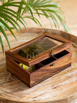 ExclusiveLane - Diamond Geometrical Multiutility Tea Box (6 Sections, Sheesham Wood)