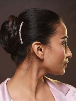 Aatmana - Rose Gold Plated & Silver-Toned Beaded Floral Design Hair Comb Pins