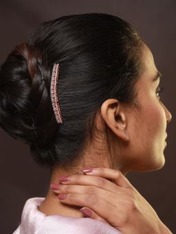 Aatmana - Rose Gold Plated & White Embellished Hair Comb Pins