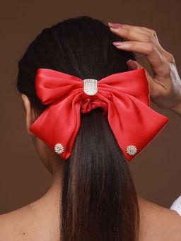 Aatmana - Red Cz Studded Embellished Ponytail Hair Scrunchies