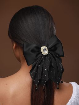 Aatmana - Black Printed & Cz Studded Embellished Ponytail Hair Clip