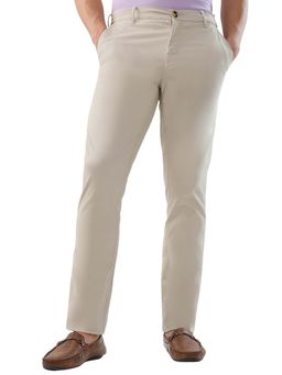 ColorPlus - Slim Fit Medium Beige Cotton Blend Casual Trouser