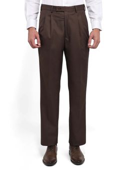 Park Avenue - Comfort Fit Dark Brown Polyester Blend Formal Trouser