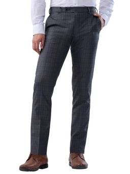 Raymond - Dark Grey Slim Fit Checkered Trouser