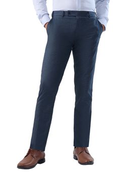 Raymond - Dark Blue Slim Fit Checkered Trouser