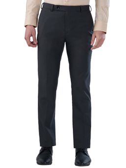 Raymond - Slim Fit Dark Grey Polyester Viscose Blend Formal Trouser